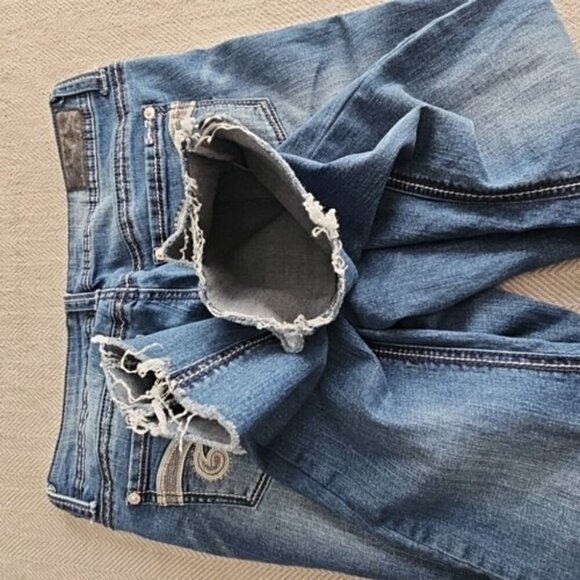 Seven7 Jeans Women's Size 14 (32x26) Blue Slim Boot Embroidered Pockets - Picture 9 of 16